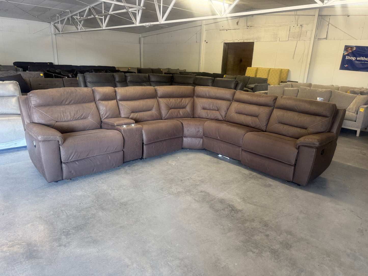 Brown Modular 6 Piece Microfiber Sectional Couch with 3 Manual Recliners