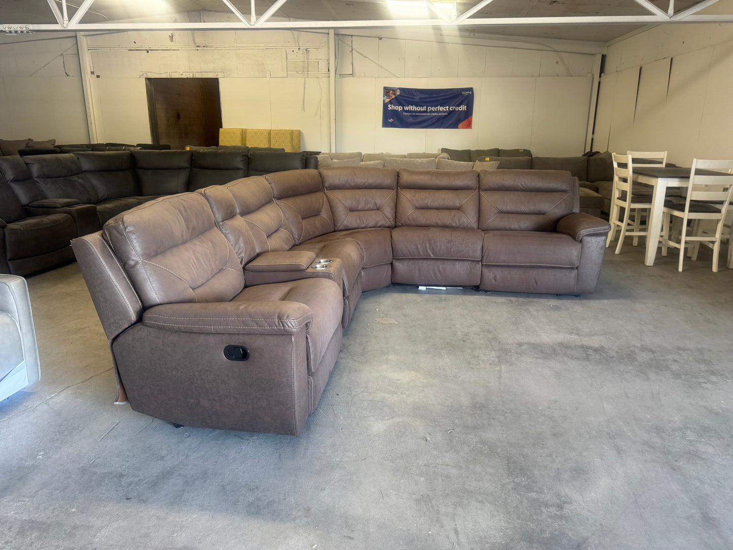 Brown Modular 6 Piece Microfiber Sectional Couch with 3 Manual Recliners