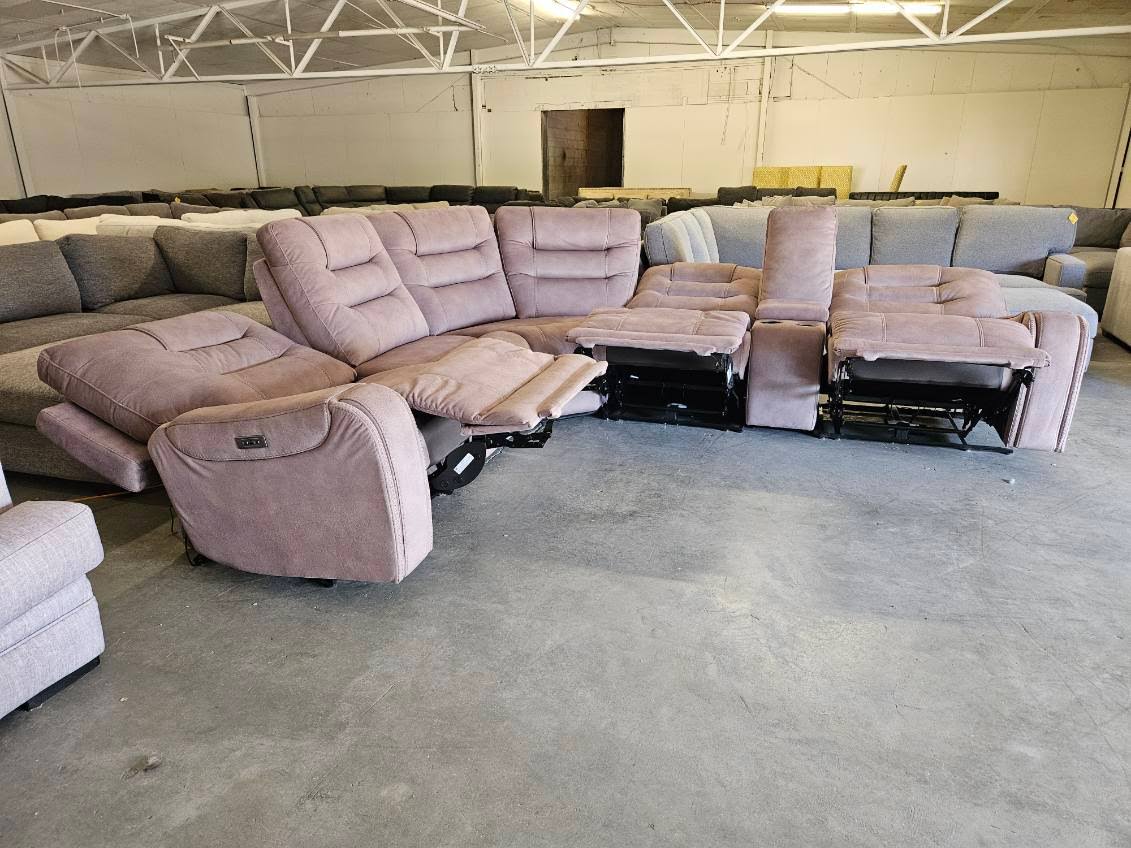 Light Brown Microfiber Modular Sofa with Three Power Recliners
