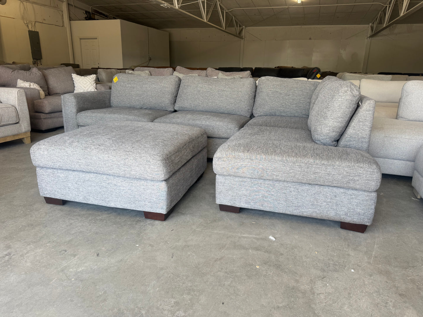 Gray L Shape Sectional with Ottoman