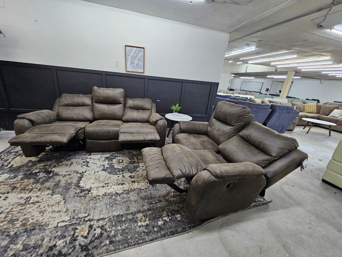 Like-new Brown Microfiber Couch and Loveseat Reclining Set (still has tags - made in USA)