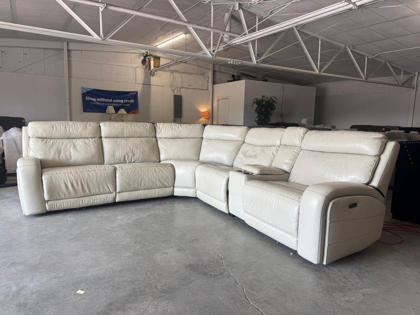 Cream Leather 6-Piece Modular Sectional with 3 Power Recliners
