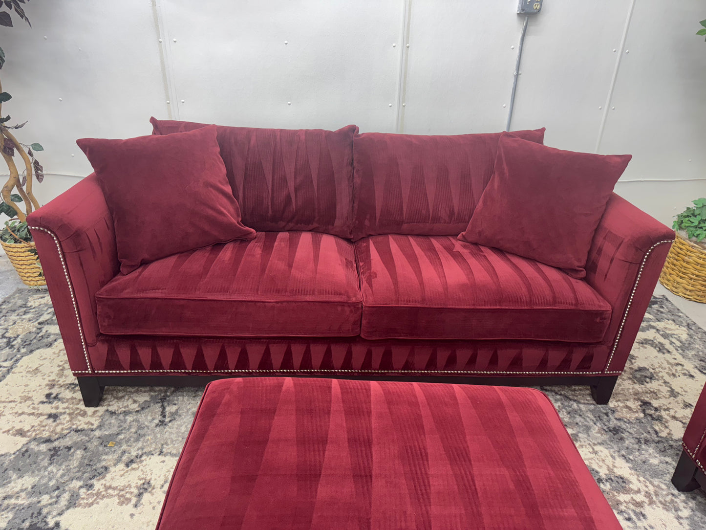 Red Velvet Couch, Armchair and Ottoman by Z Gallerie