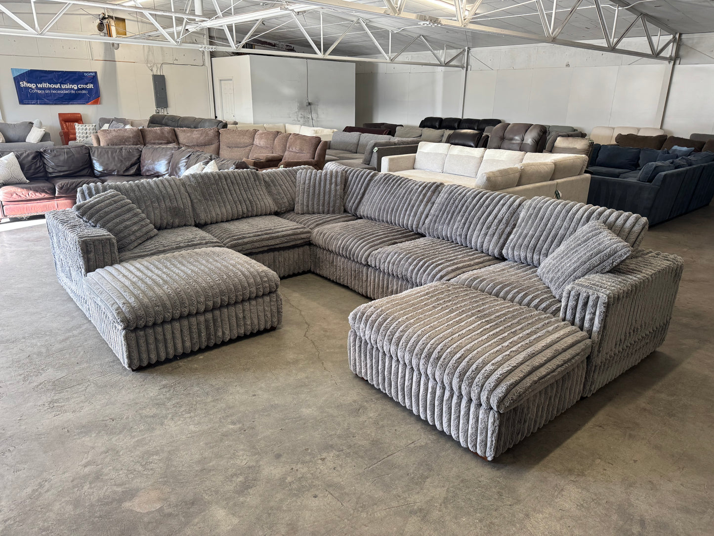 Plush Gray Corduroy 8-Piece Modular Cloud Sectional