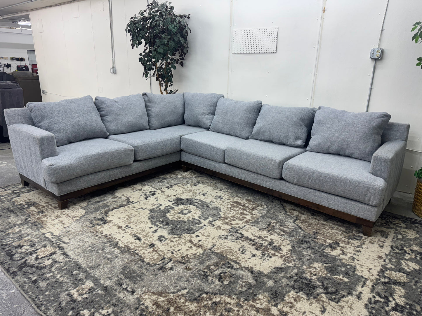 Blue Mid-Century Modern L-Shape Sofa