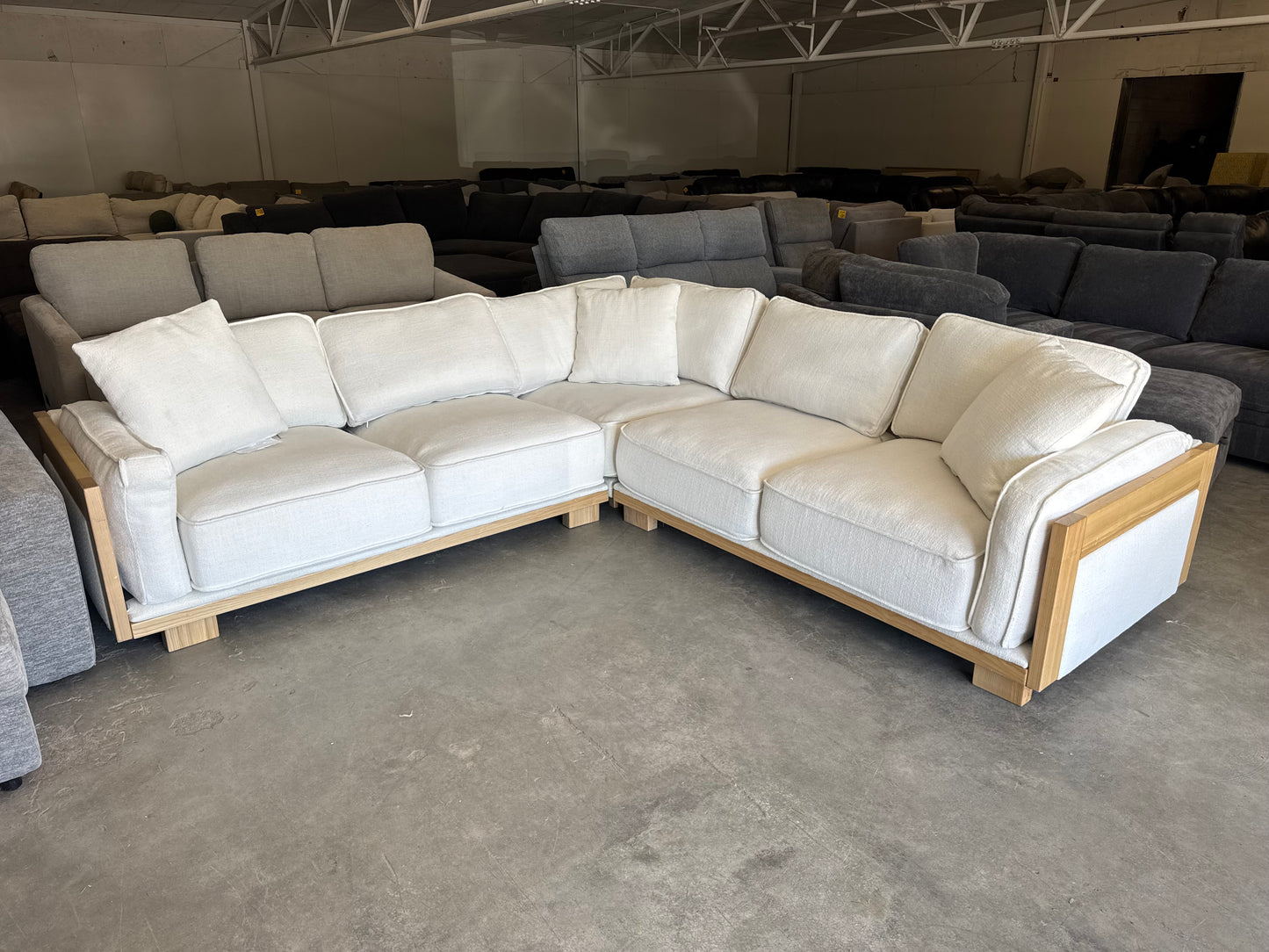 White Mid-Century Modern L-Shape Sectional