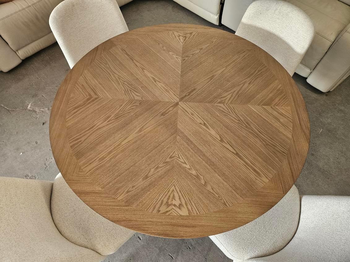 Dining Table Set – 48” Round Wood Table with 4 Upholstered Chairs