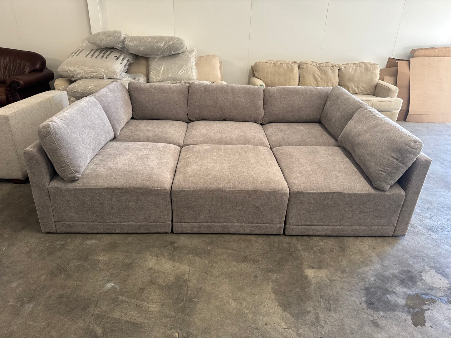 Gray 6-Piece Modular Sectional Sofa with Ottoman