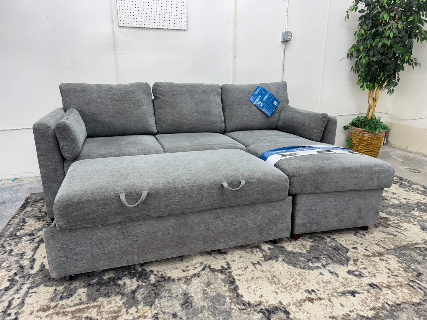 Gray Coddle Fabric Sleeper Sofa w/ Reversible Chaise & Storage