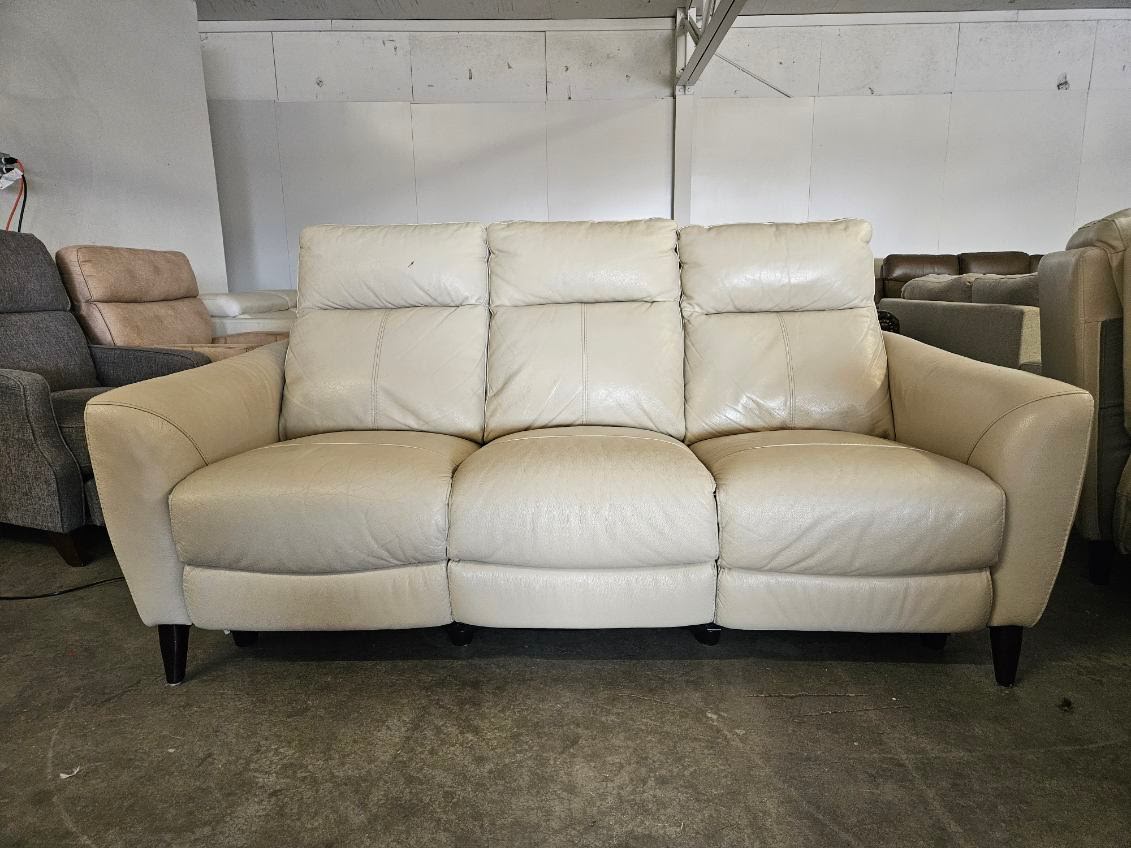 Cream Leather Power Reclining Sofa