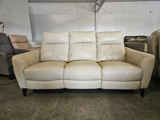 Cream Leather Power Reclining Sofa