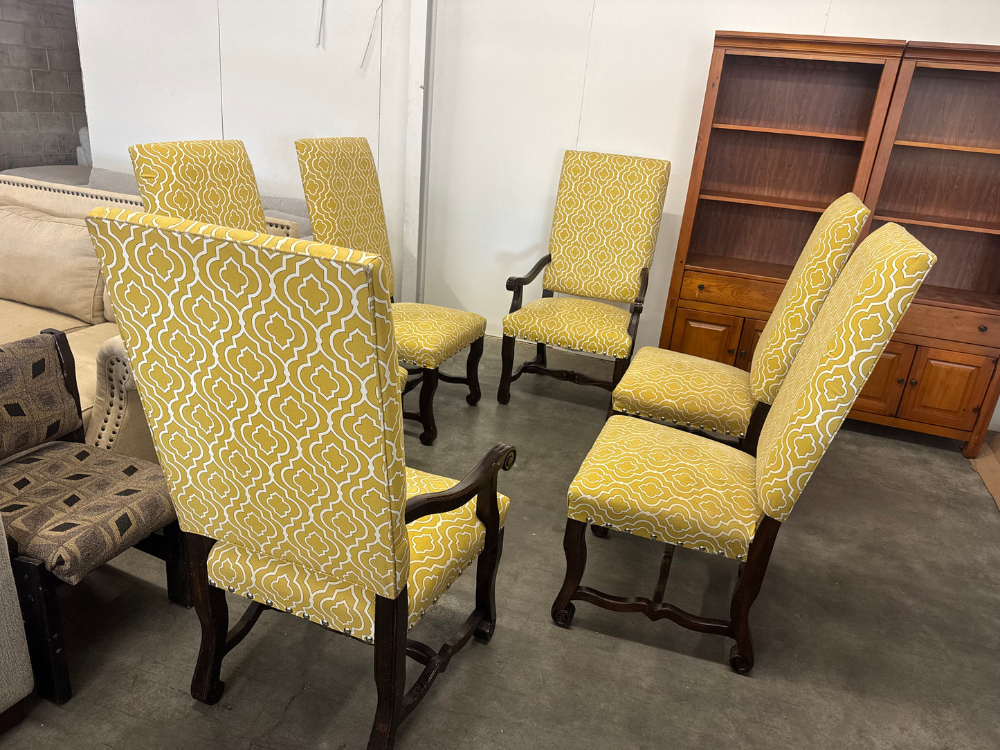 Set of 6 Matching Upholstered Wooden Dining Chairs