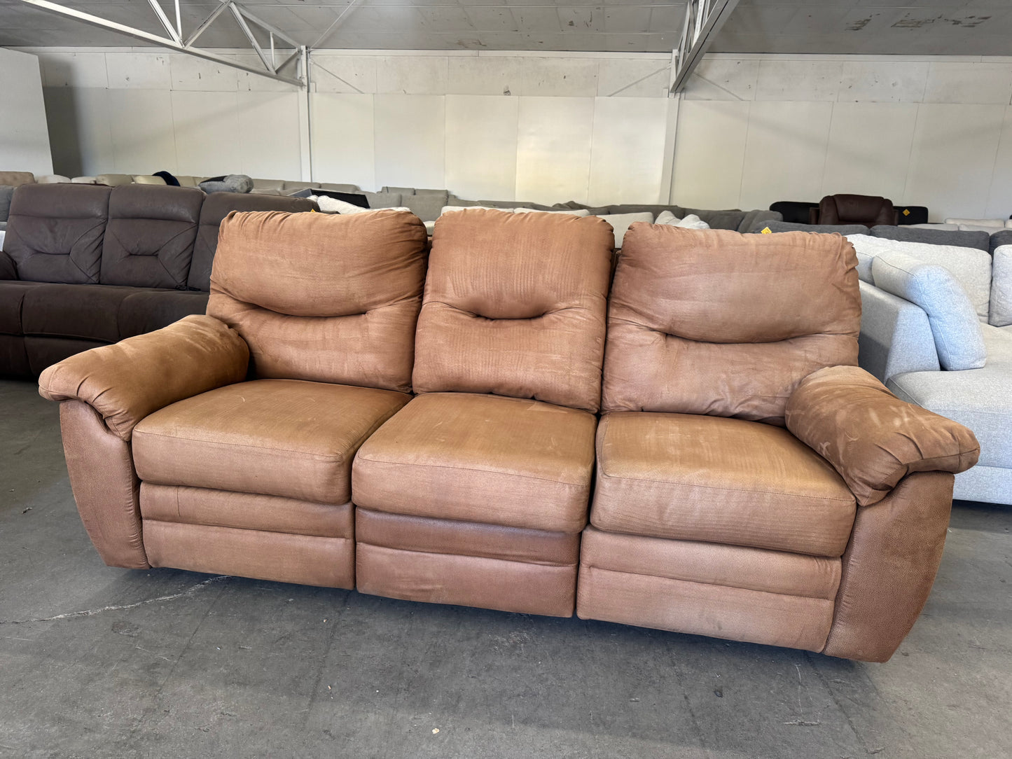 Reclining Couch - Brown Microfiber Manual Reclining Sofa – Same Day Delivery Available!