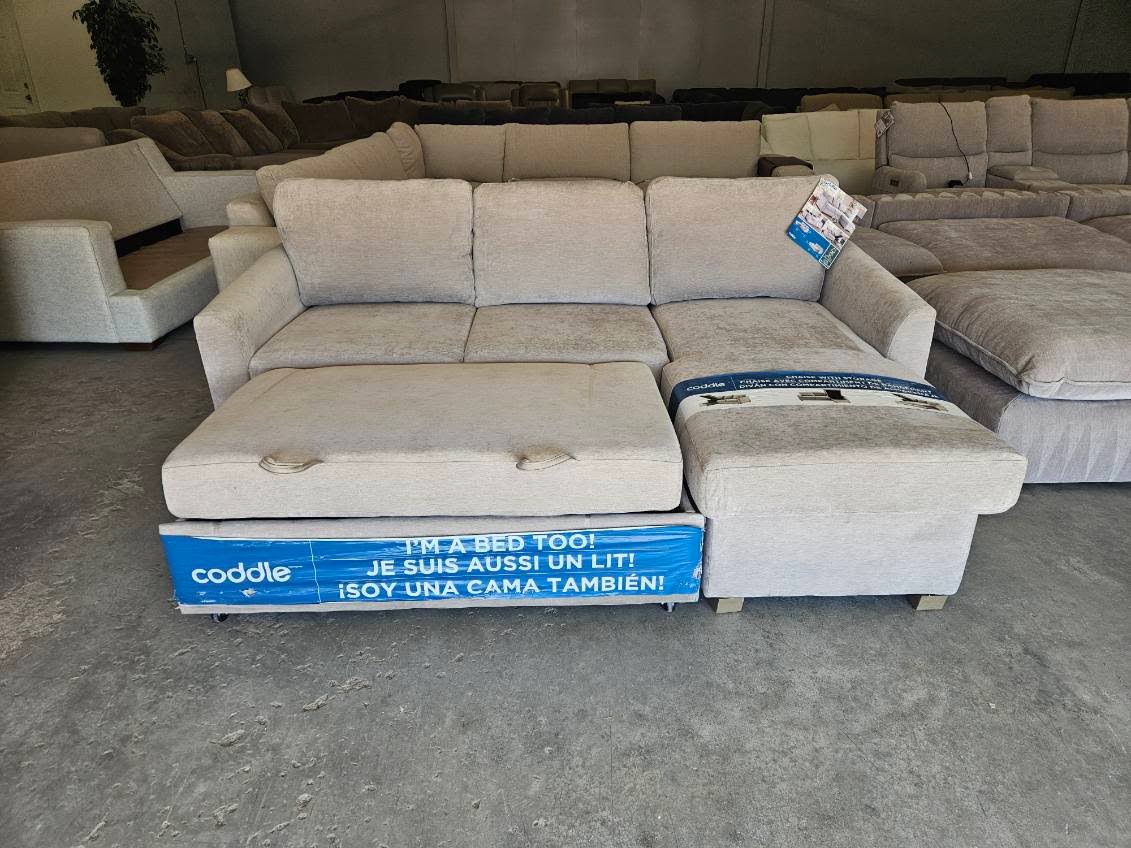 New Taupe Coddle Sleeper Sofa with Reversible Storage Chaise