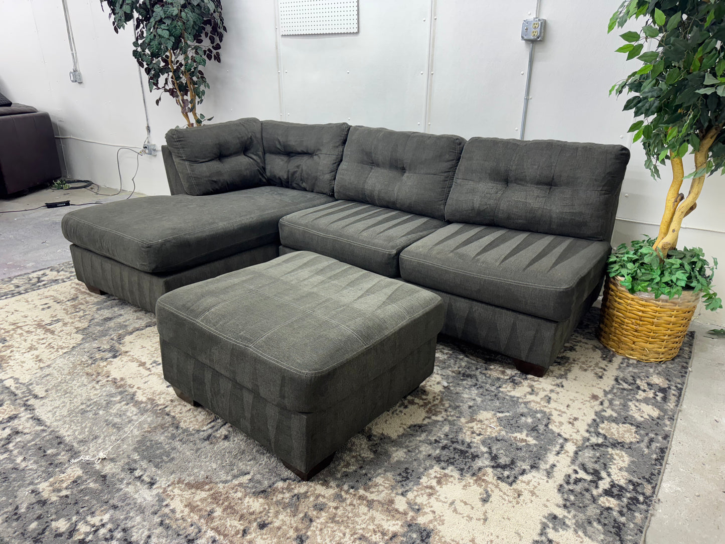 Sage Gray L Shape Sleeper Sectional with Ottoman