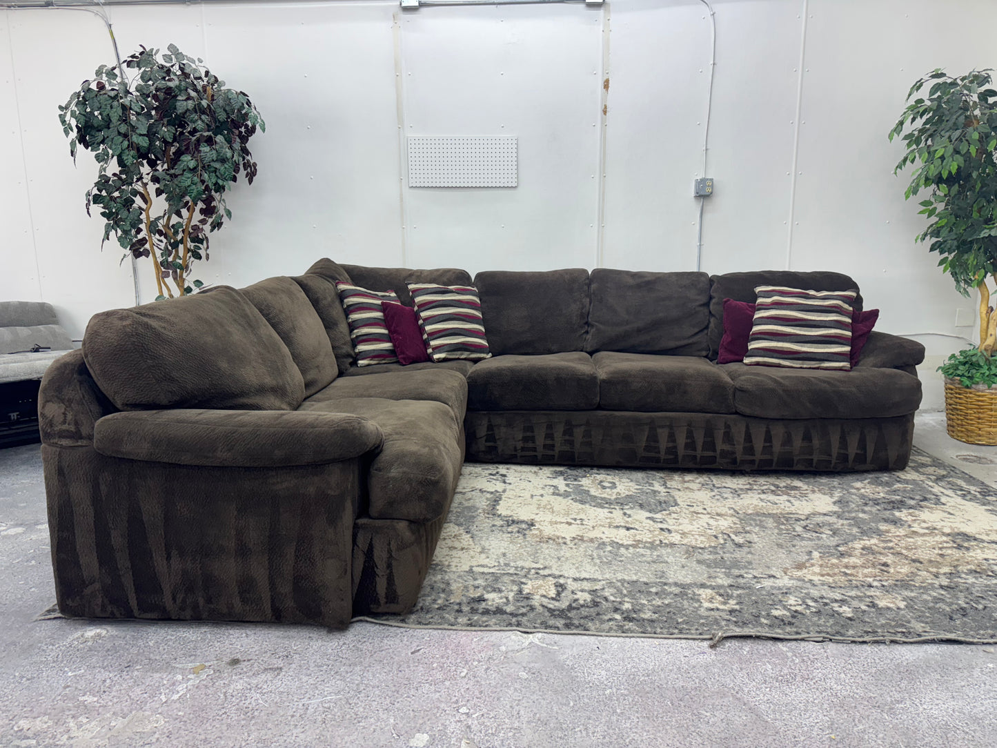 Plush Brown Down-Filled L Shape Sectional Couch