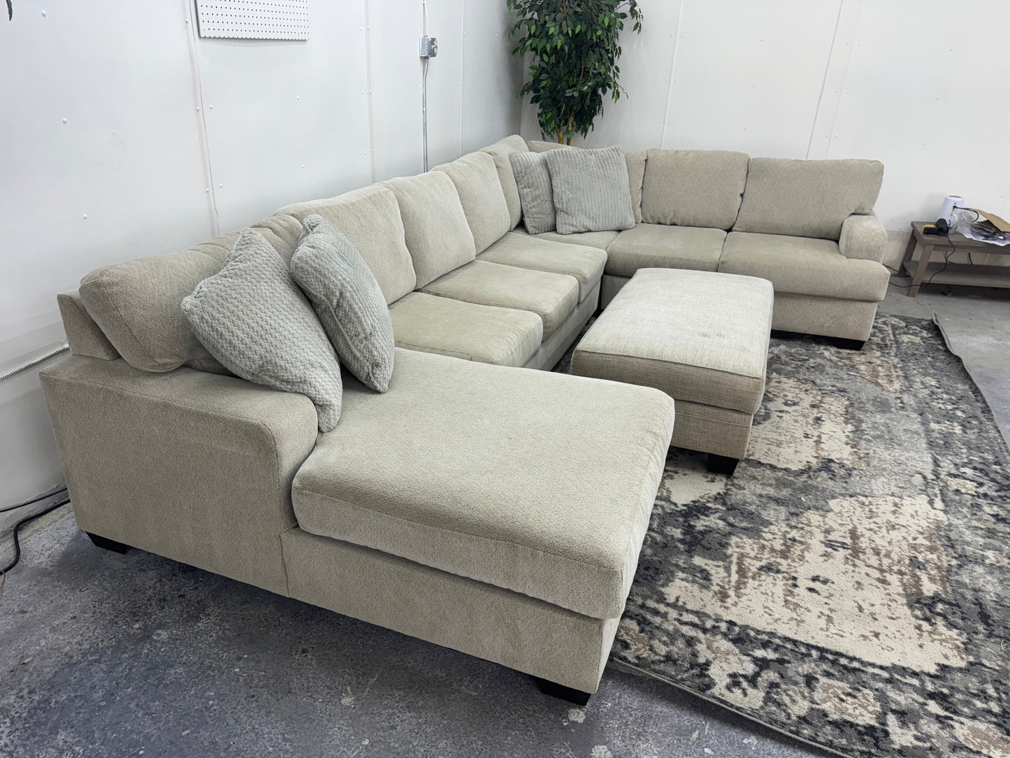Huge Beige U-Shape Sectional with Ottoman