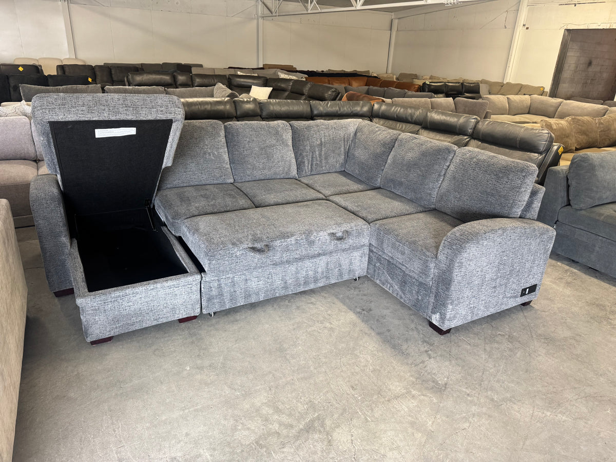 Gray U-Shape Sleeper Sectional with Storage Chaise