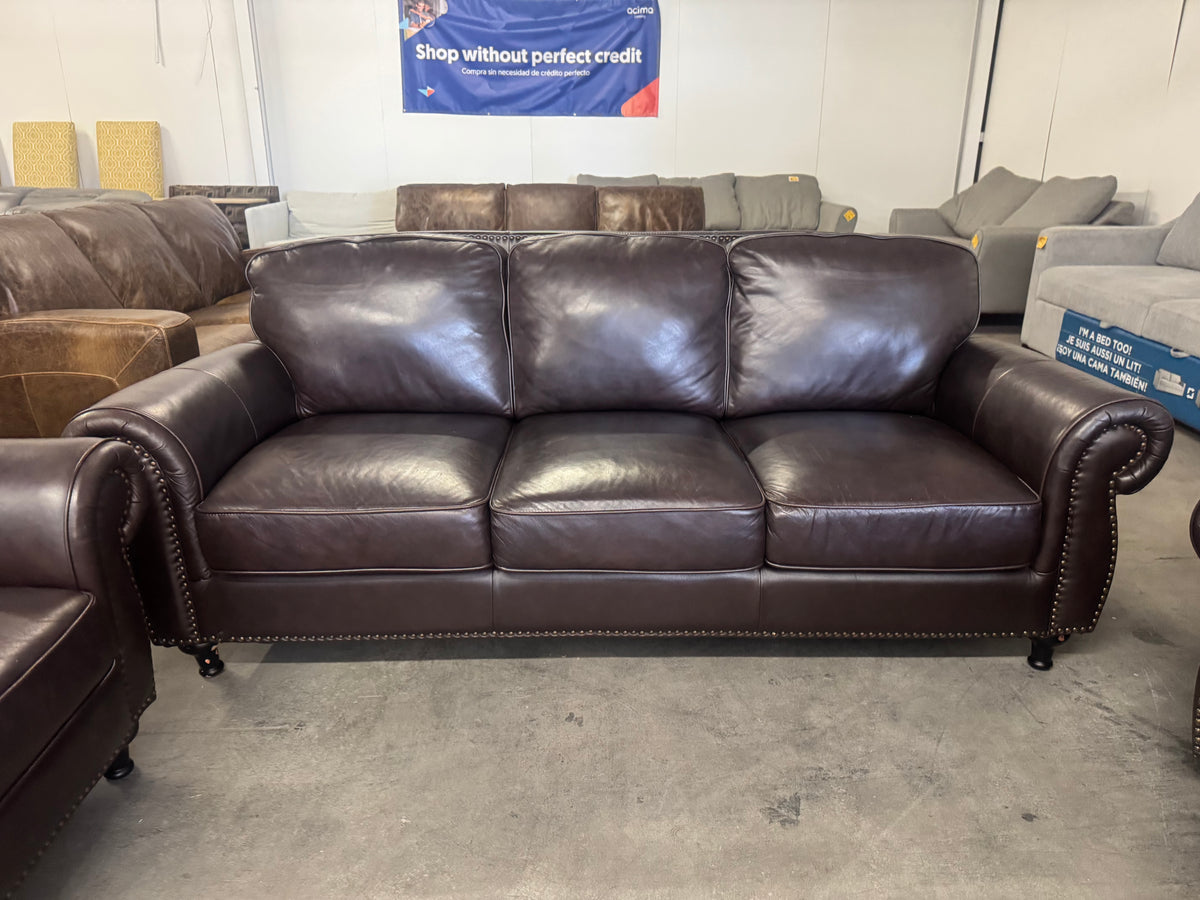 Brown Leather 4-Piece Sofa, Loveseat, Chair & Ottoman