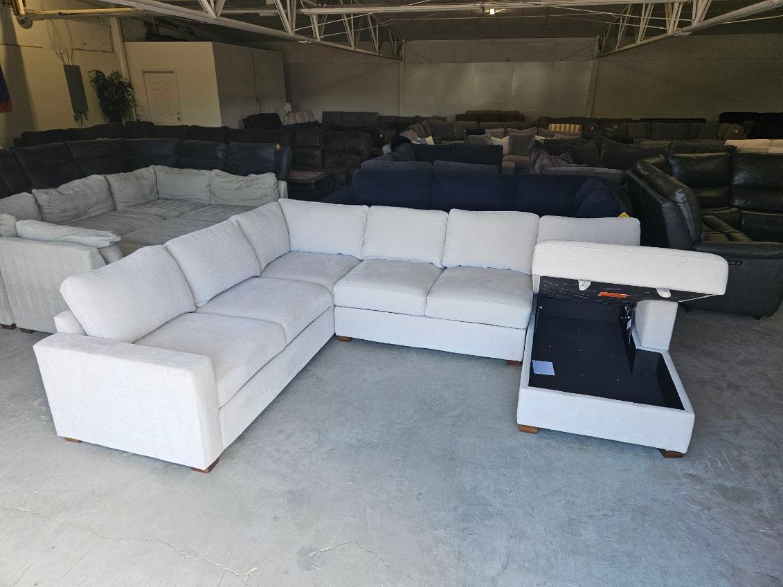 Beige U Shape Sectional with Storage Chaise