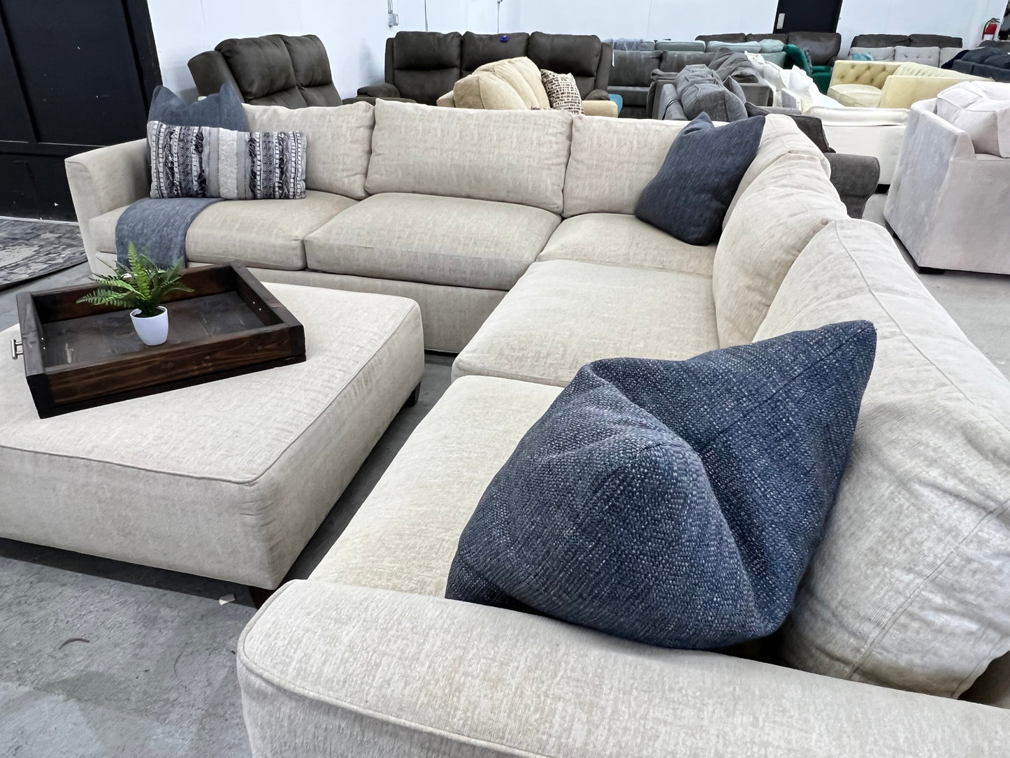 Gorgeous Large Beige Thomasville Sectional Couch and Ottoman