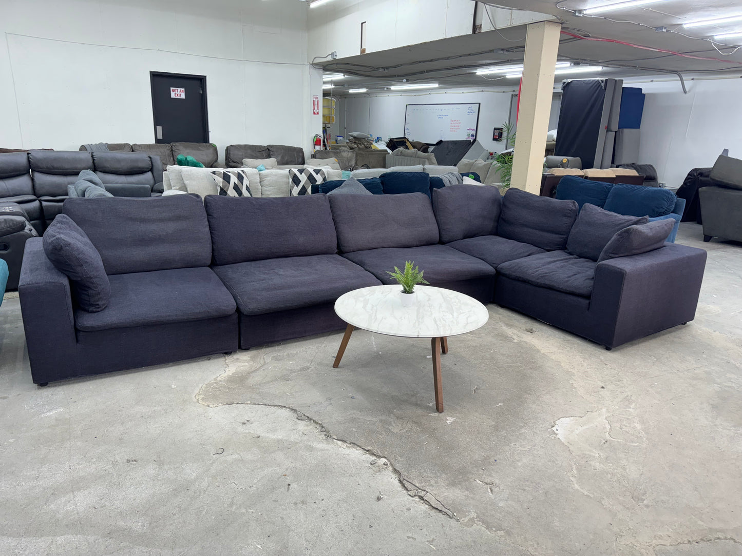 Gigantic Navy Blue Modular 5 Piece Cloud Sectional Couch