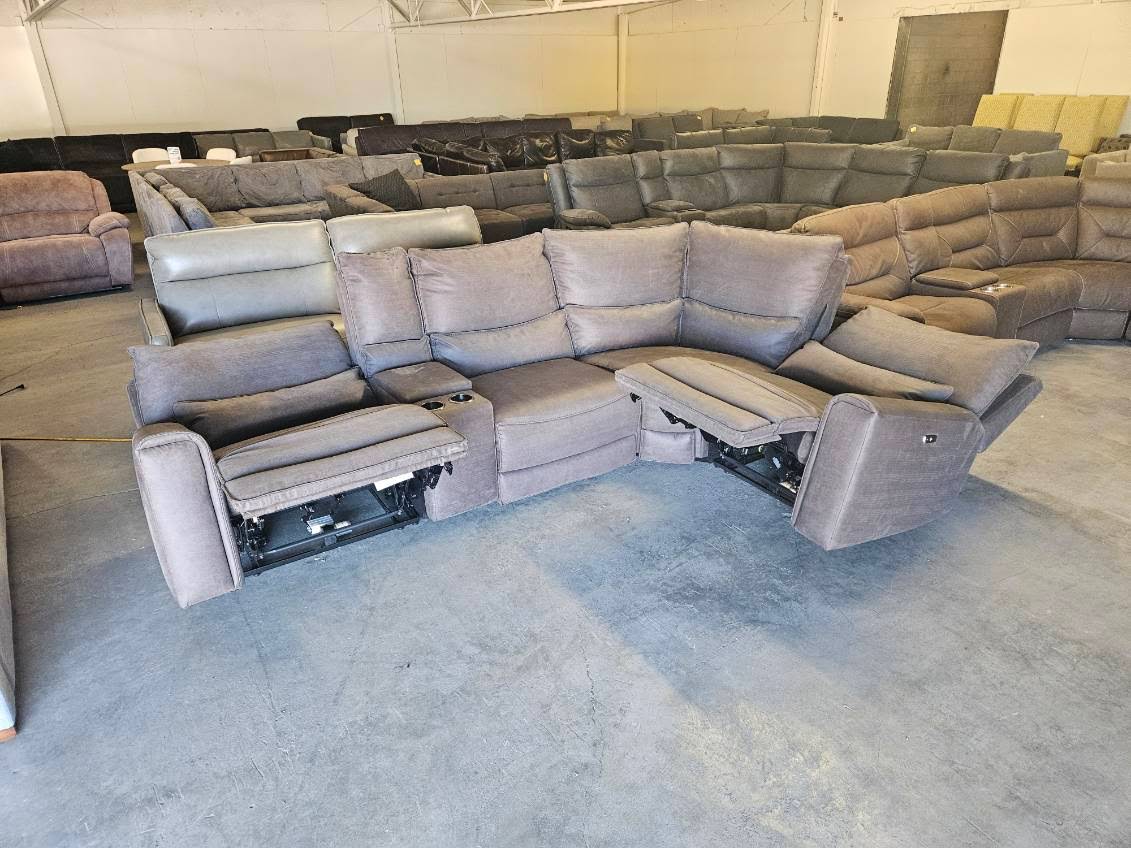 Charcoal Microfiber 5-Piece Modular Sectional with 3 Power Recliners