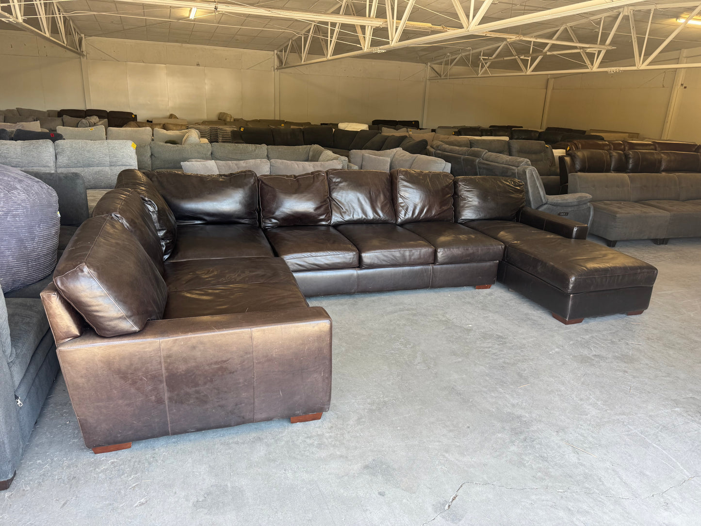 Huge Deep-Seated Brown Leather U-Shape Sectional