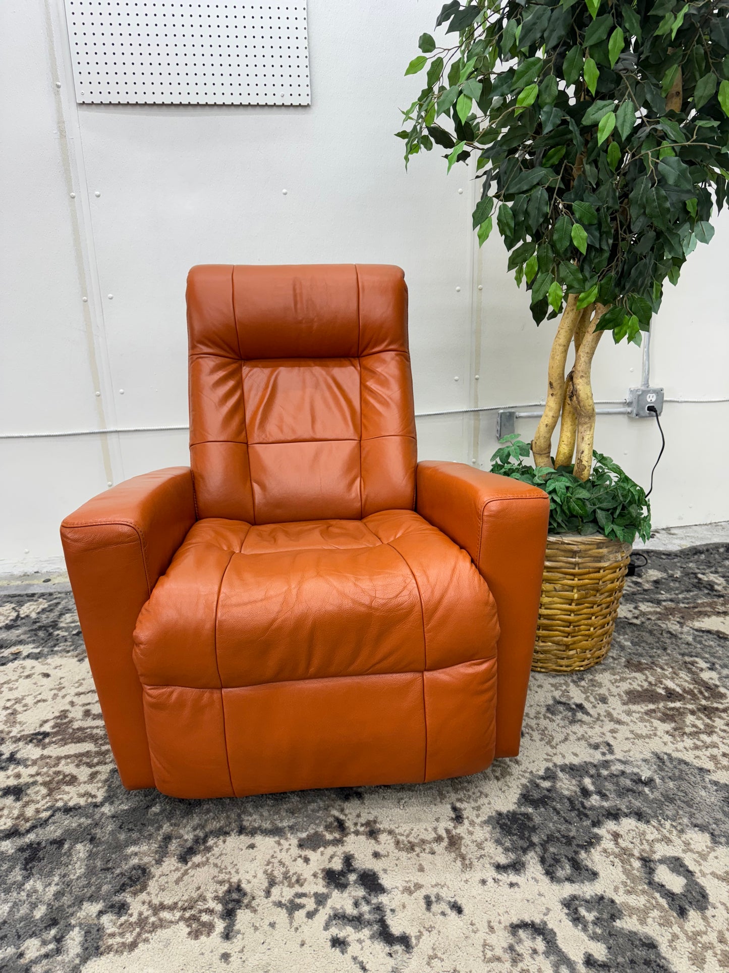 Scandinavian Designs Orange Leather Reclining Chair