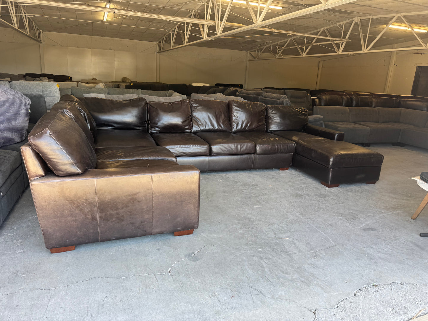 Huge Deep-Seated Brown Leather U-Shape Sectional