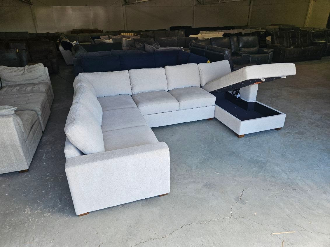 Beige U Shape Sectional with Storage Chaise