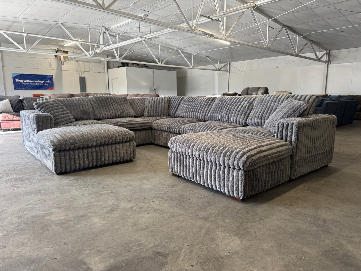 Plush Gray Corduroy 8-Piece Modular Cloud Sectional