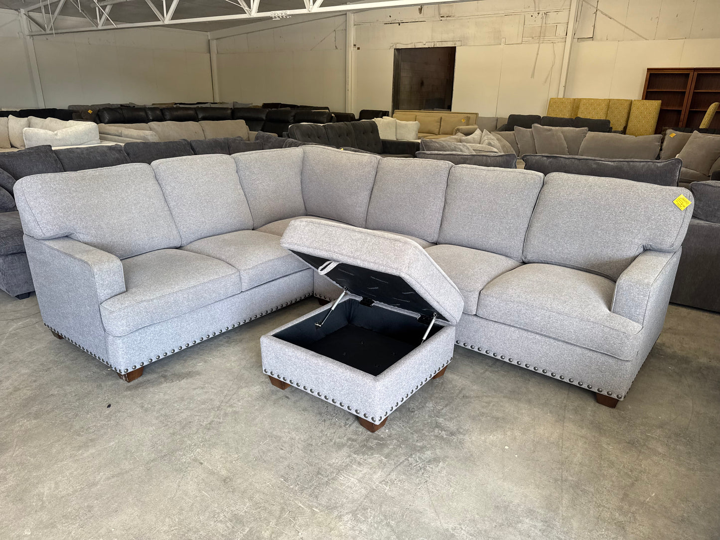 Gray L Shape Sectional with Storage Ottoman