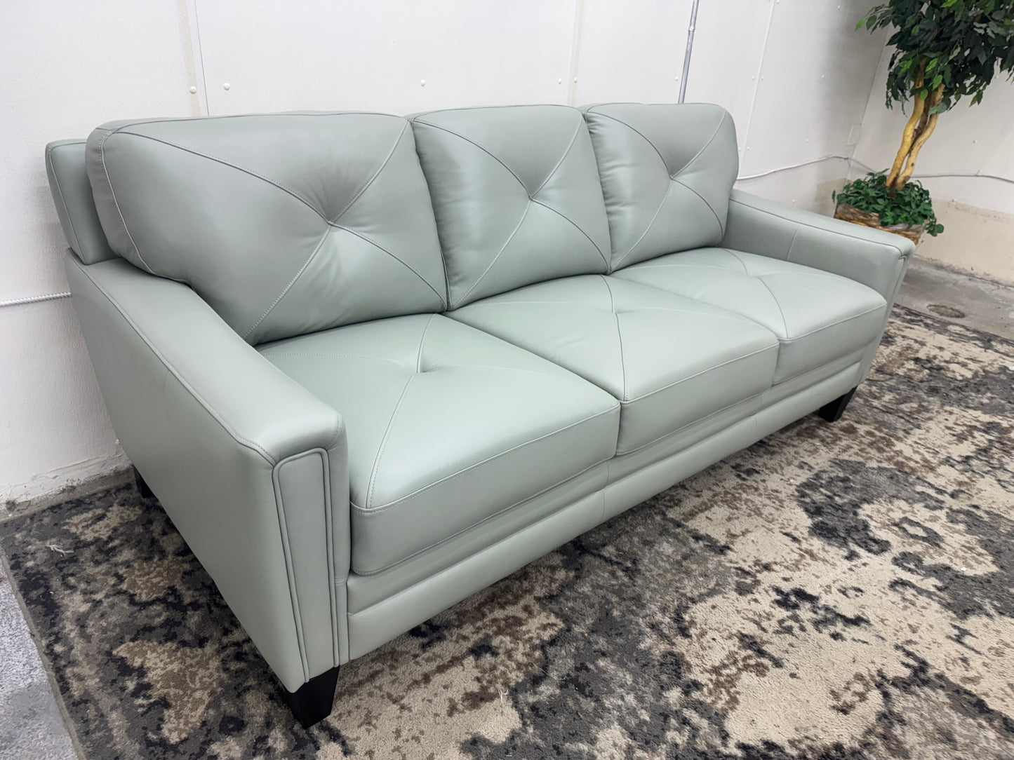 Brand New Teal Leather Abbyson Sofa