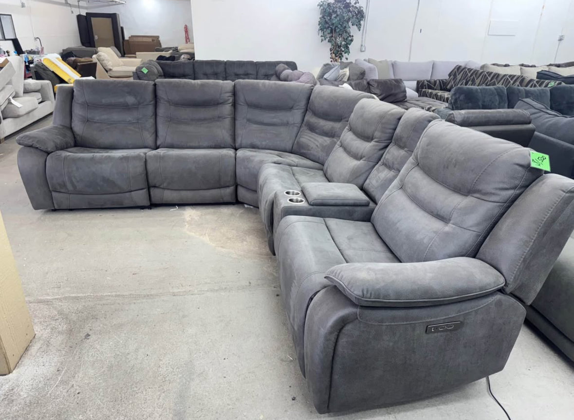 Zero Gravity Modular 6 Piece Gray Sectional with 3 Electric Recliners