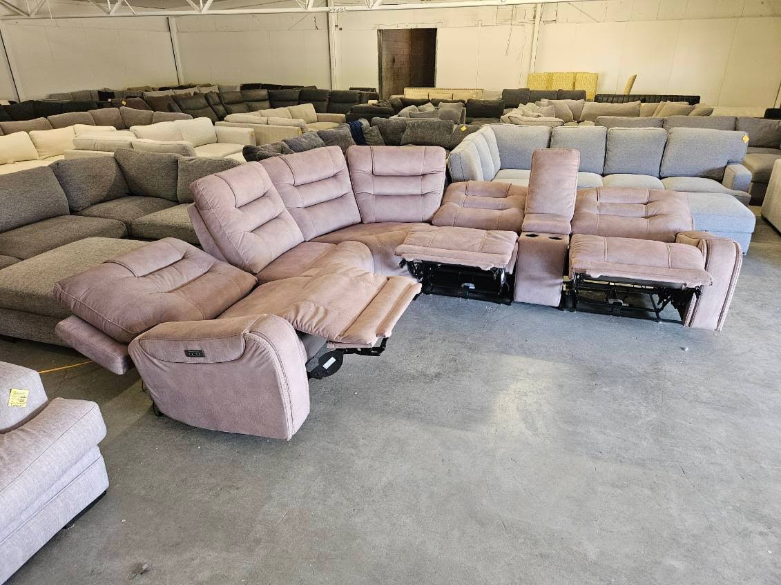 Light Brown Microfiber Modular Sofa with Three Power Recliners