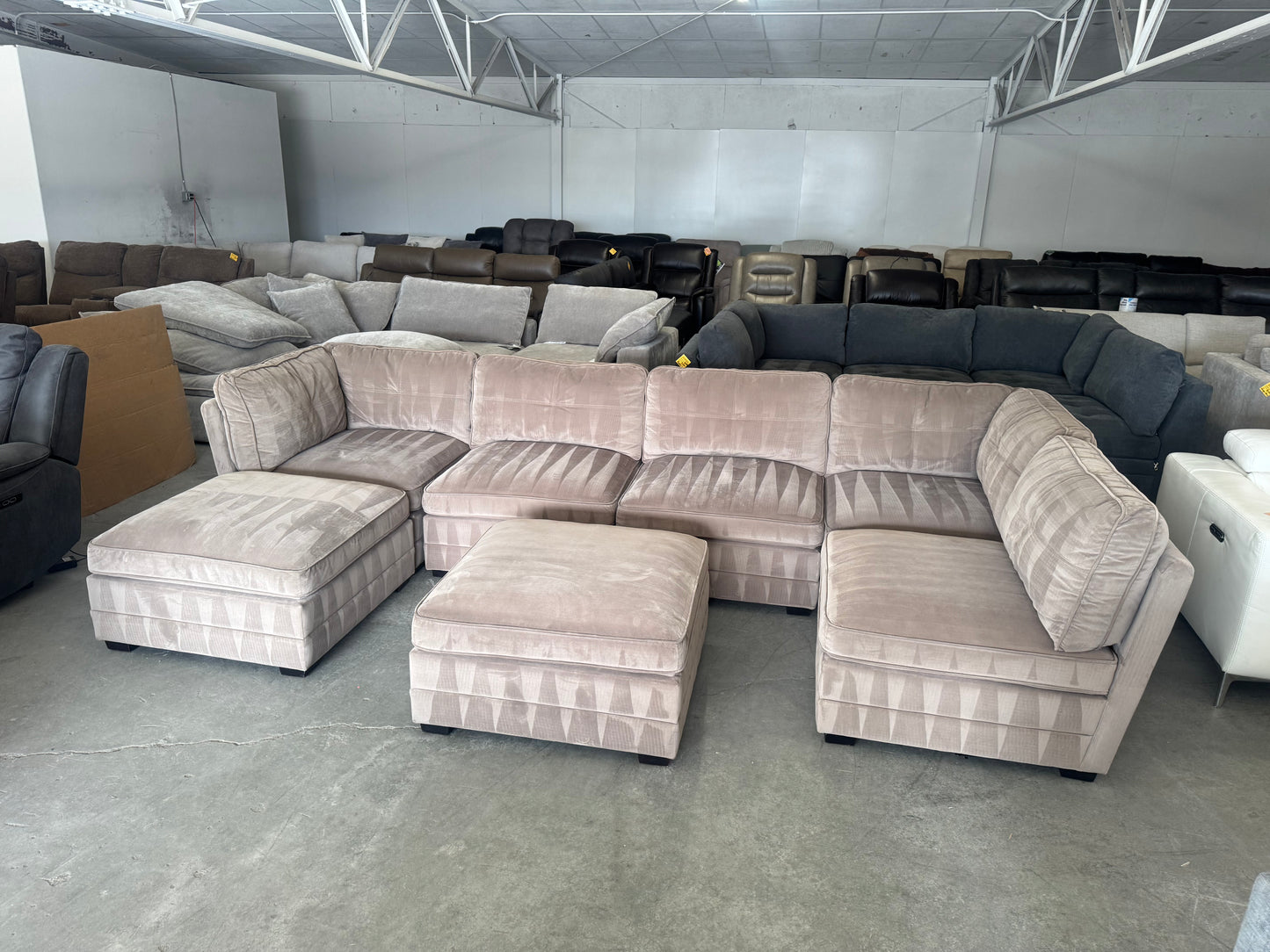 Tan Microfiber Modular 7 Piece Sectional Sofa