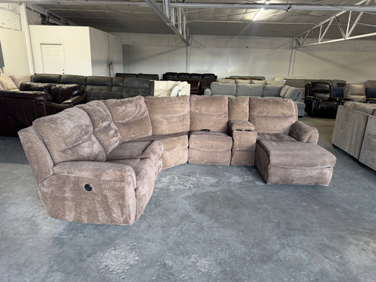 Brown Fabric Modular Reclining Sectional with Power & Chaise
