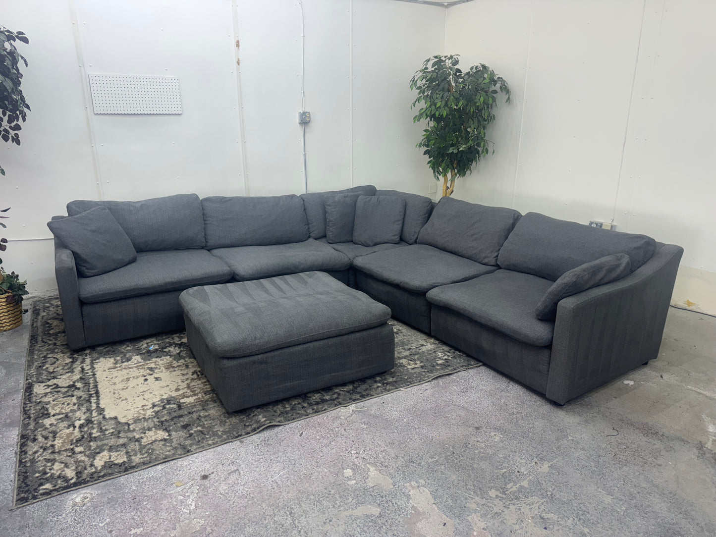 Gray 6-Piece Modular Cloud Sectional Couch with Ottoman