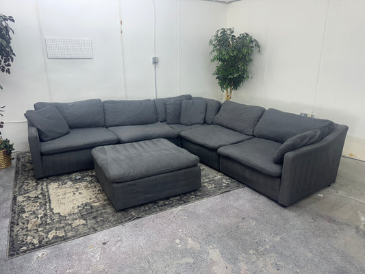 Gray 6-Piece Modular Cloud Sectional Couch with Ottoman