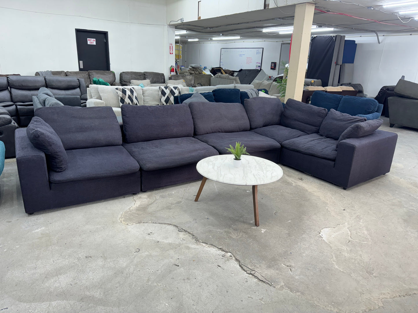 Gigantic Navy Blue Modular 5 Piece Cloud Sectional Couch