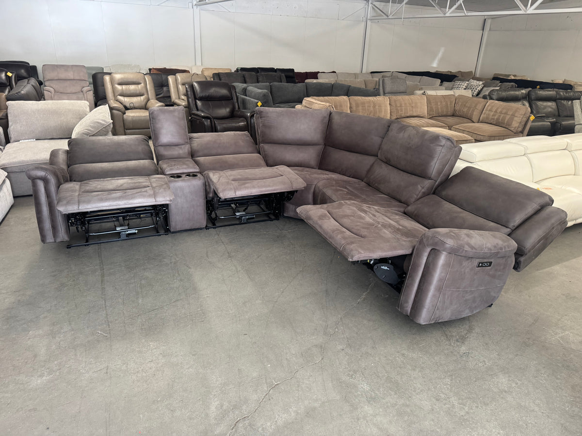 Brown Microfiber Power Reclining Modular Sectional