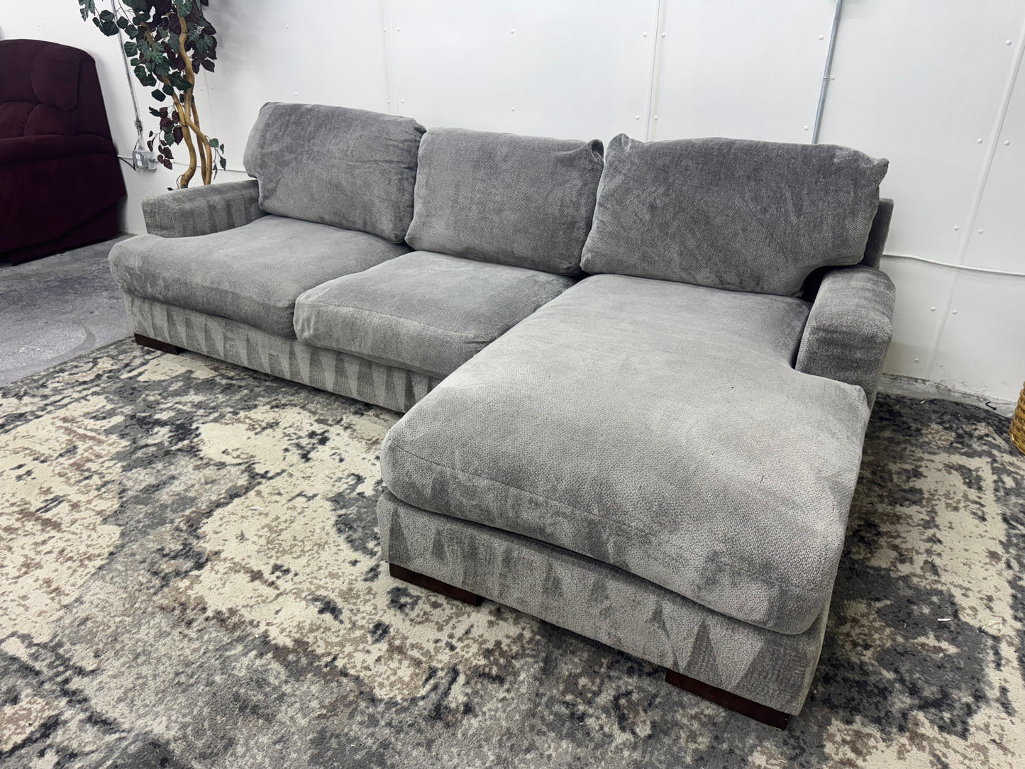 Plush Gray Sofa with Chaise