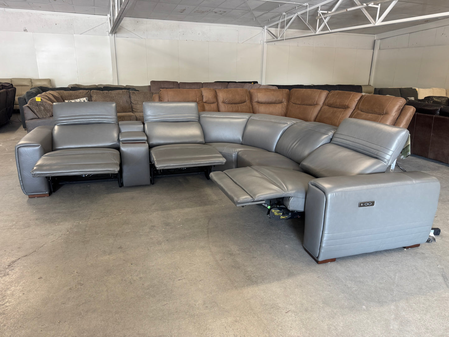 Brand New Aiden & Ivy Karson Gray Leather Power Reclining Sectional