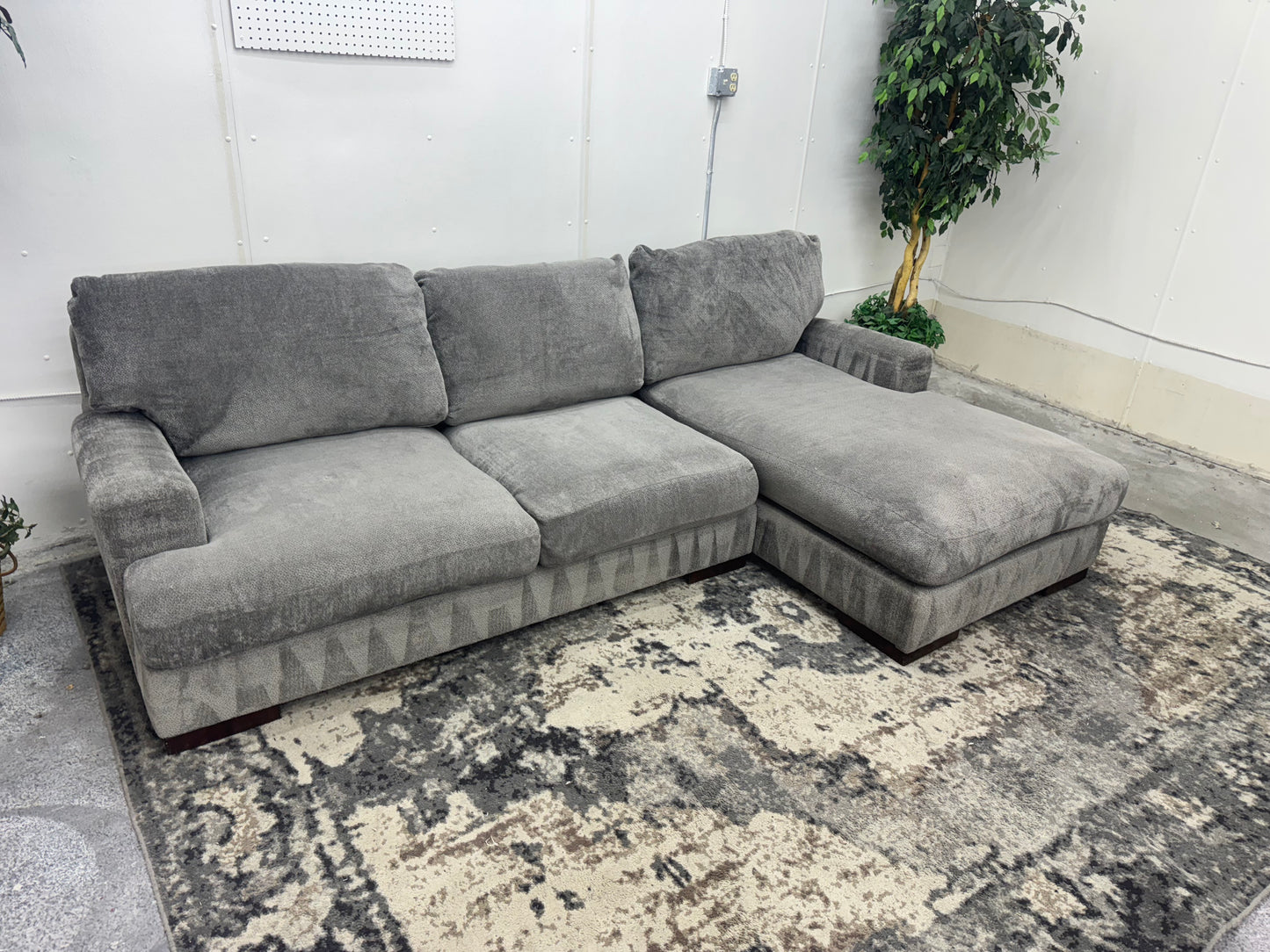 Plush Gray Sofa with Chaise