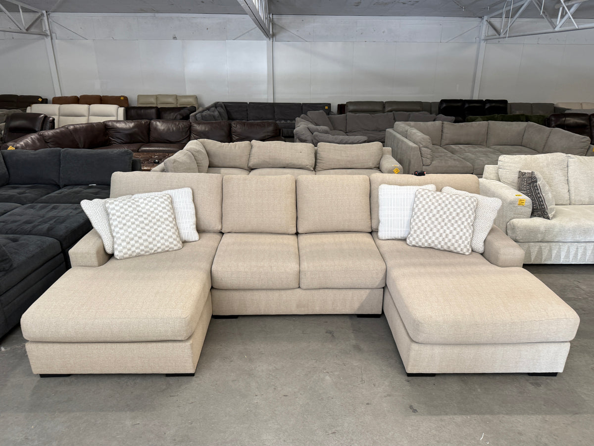 Beige U-Shaped Sectional with Dual Chaise Lounges