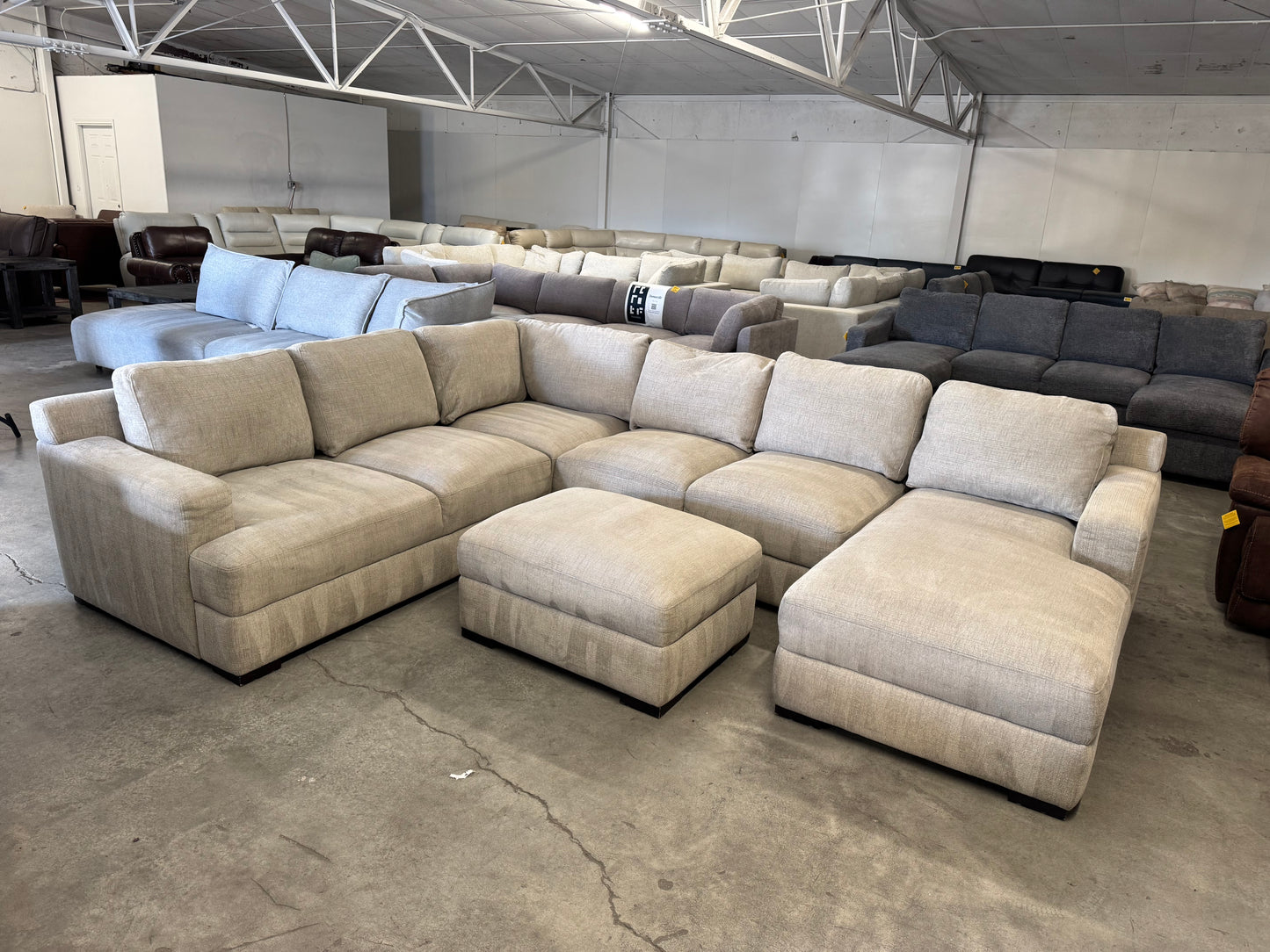 Beige Fabric U Shape Sectional with Ottoman