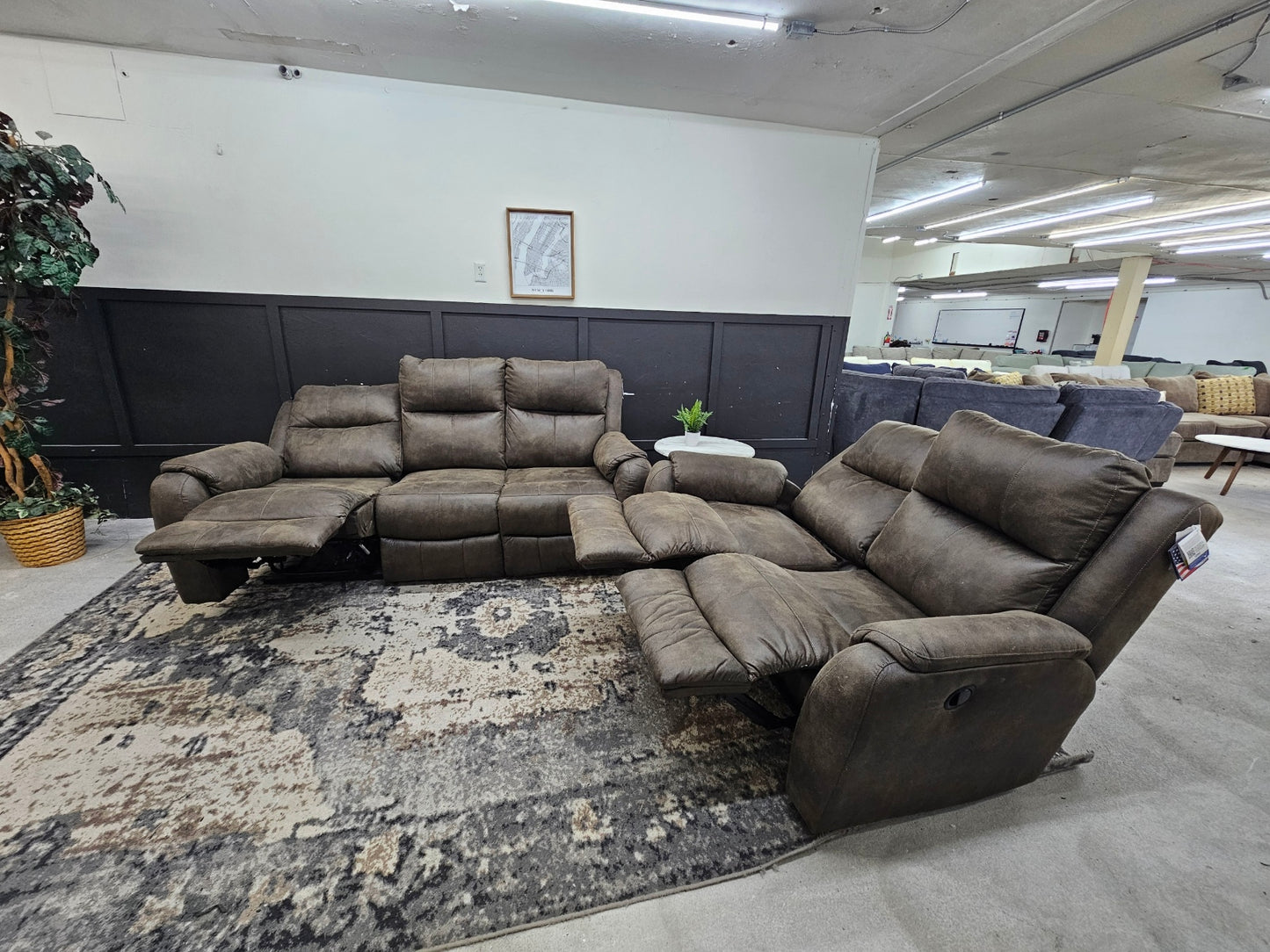 Like-new Brown Microfiber Couch and Loveseat Reclining Set (still has tags - made in USA)