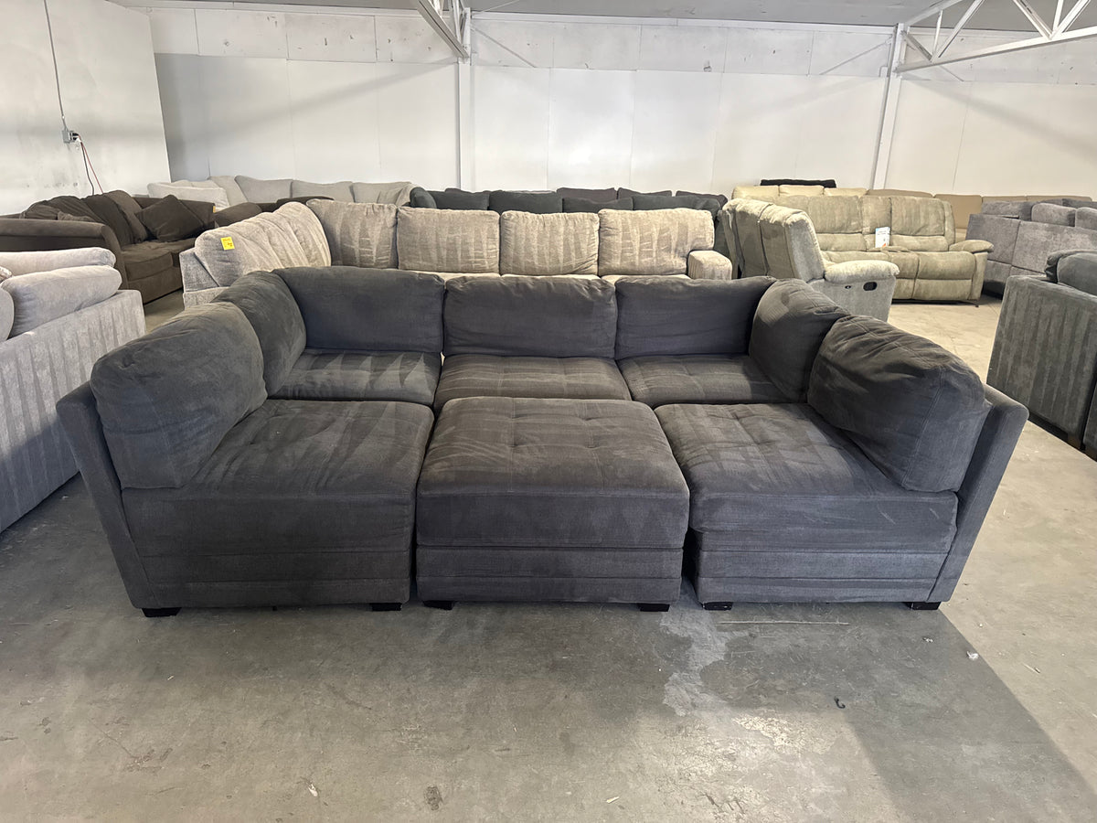 6 Piece Modular Charcoal Gray Sofa with Storage Ottoman