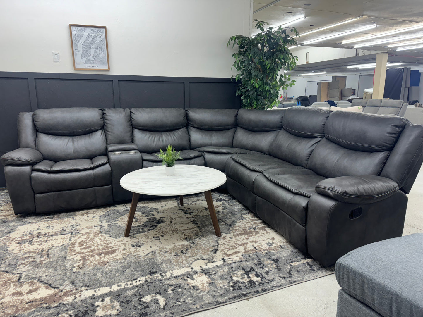 Gorgeous Charcoal Gray Sectional Couch with 2 Recliners